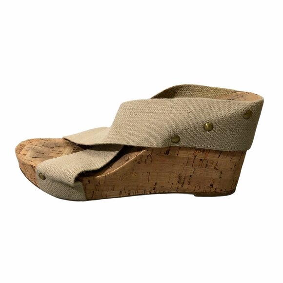 Lucky Brand Cork Wedge Womens 8.5 M Slip Ons Straps Beige Miller 2 Mules - Picture 7 of 10